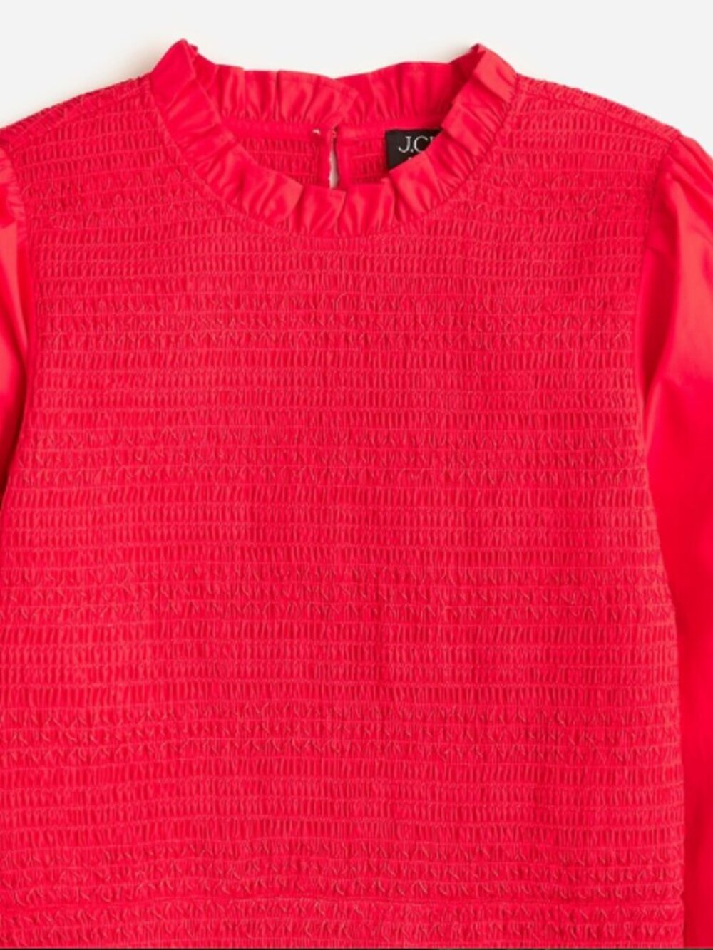 NWT JCrew Long-sleeve ruffleneck smocked top Size M in red